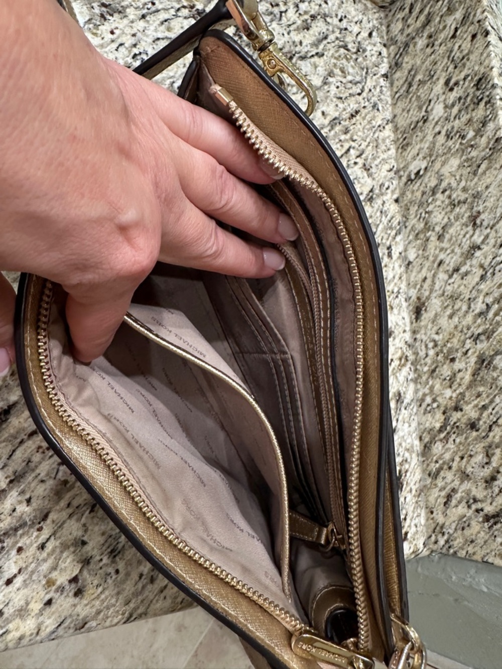 Michael Kors Jet Set Saffiano Leather Crossbody Bag in Gold - Picture 6 of 6